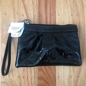 Coach pleated black patent leather wristlet - NWT